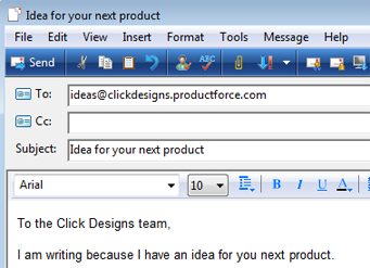 customers can email ideas directly to ProductForce